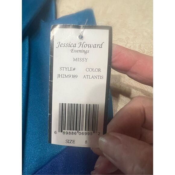 Jessica Howard  Evening One Shoulder/appliqué Dress Sz 8 Blues NWT - Picture 4 of 8